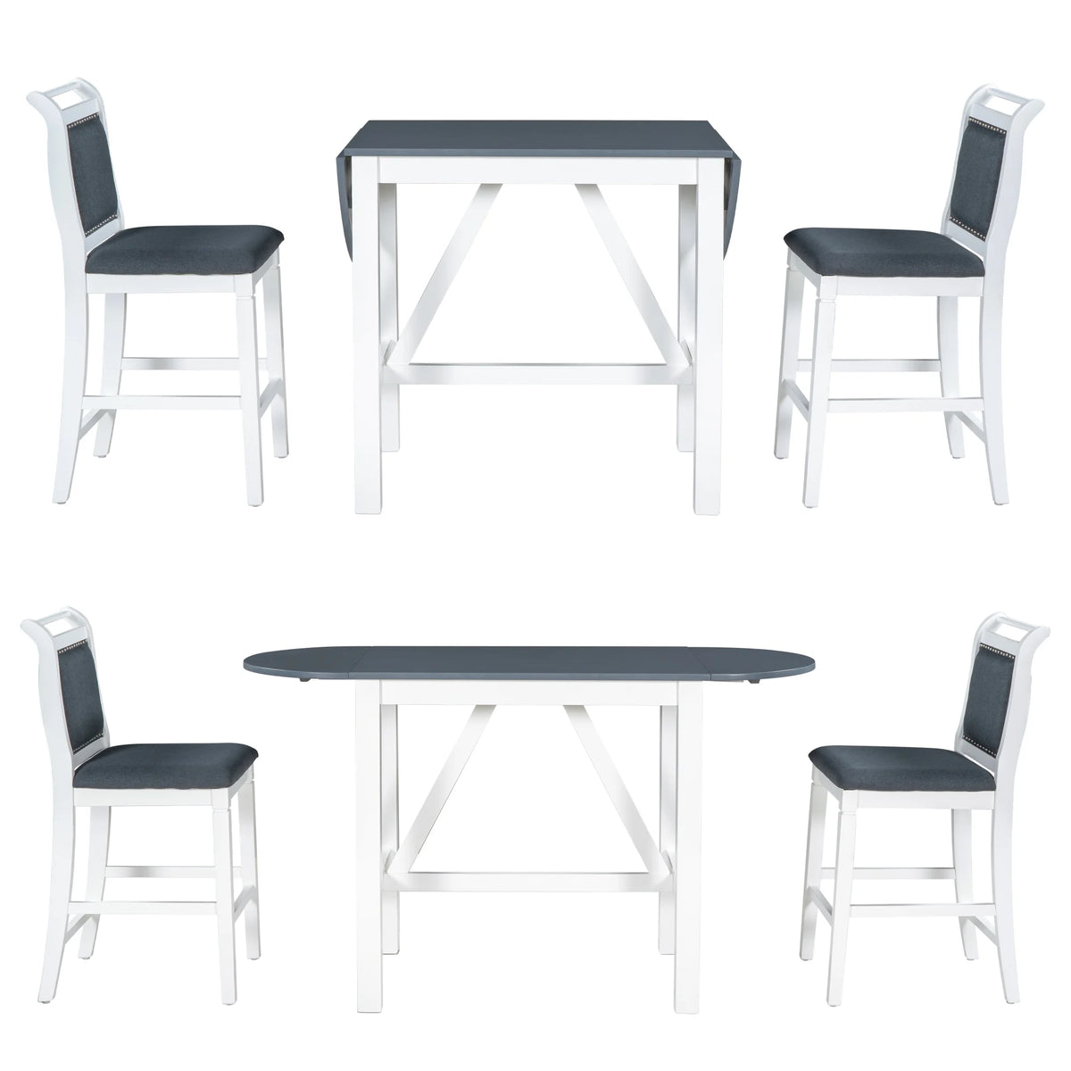 3-Piece Counter Height Dining Table Set with Drop Leaf and Upholstered Chairs H9440