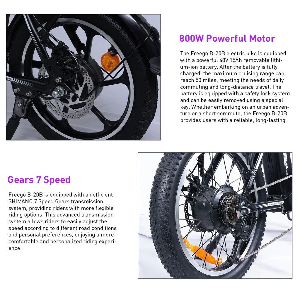Folding Electric Bike 800W 48V 15Ah 20" Fat Tire K885993