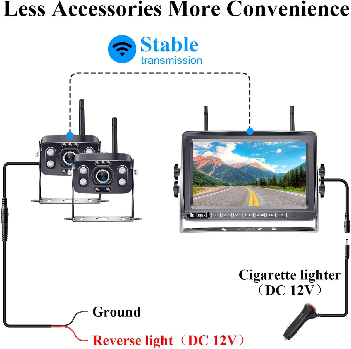 Wireless Backup Camera HD 1080P 2 Rear View Cameras 7'' DVR Monitor H51382