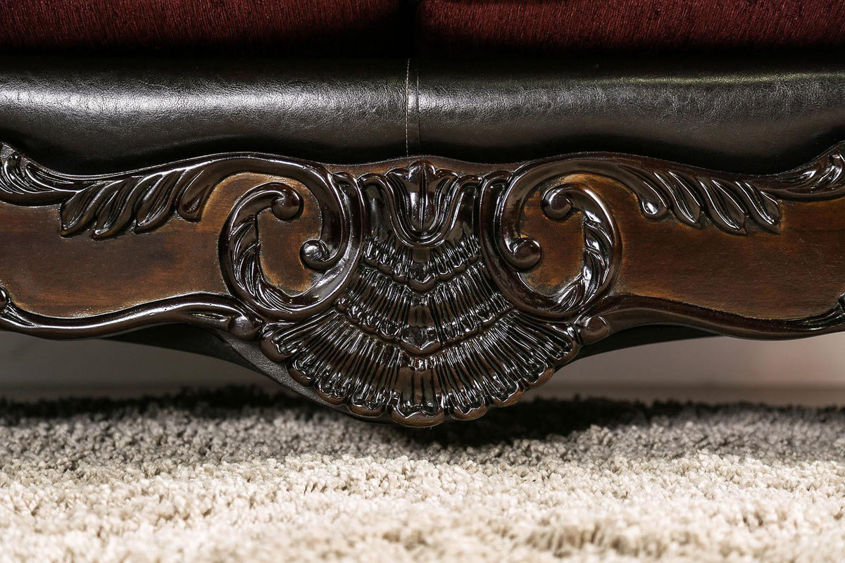 Burgundy Dark Brown Chenille Sofa and Loveseat L160