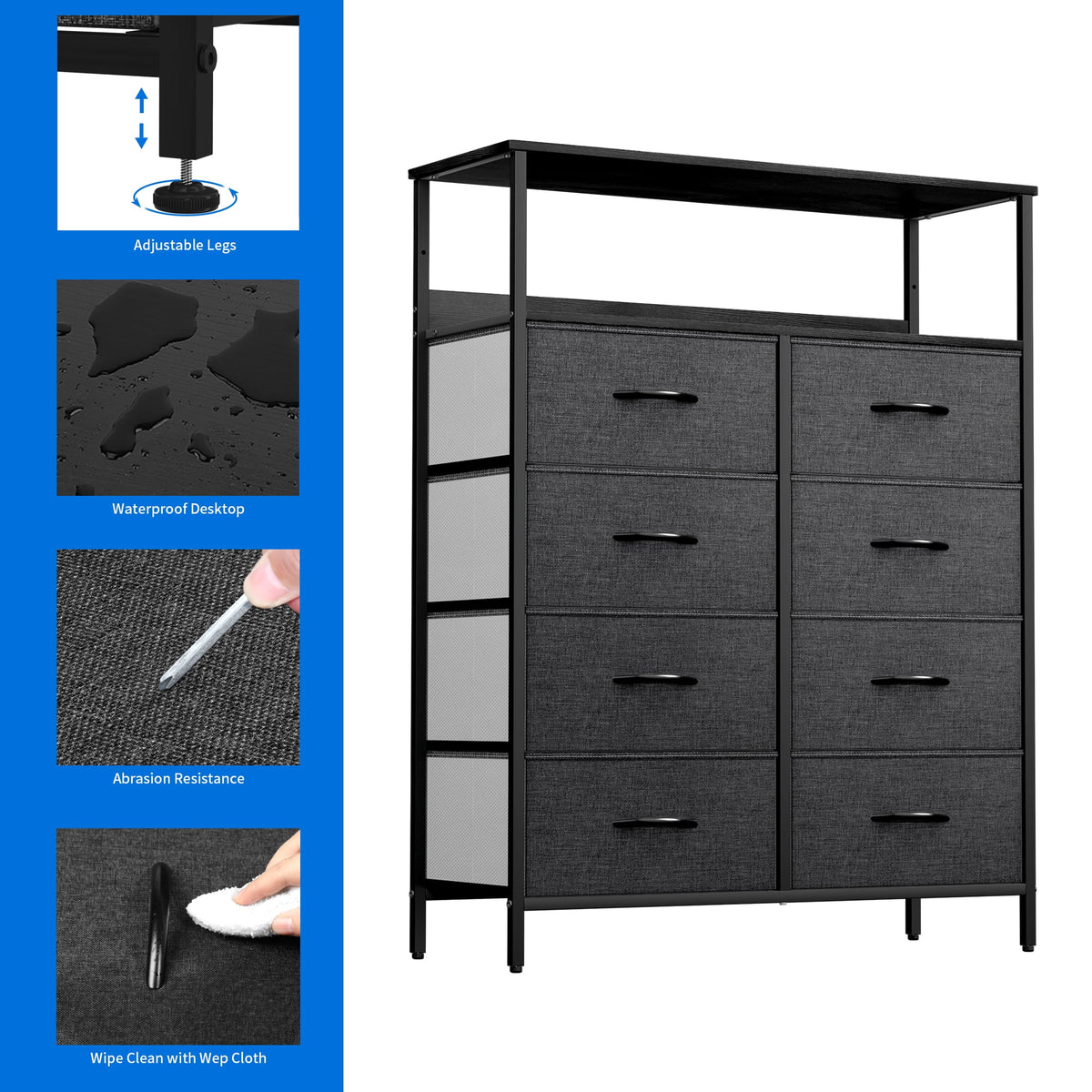 8 Drawer Fabric Dresser with Shelves U764