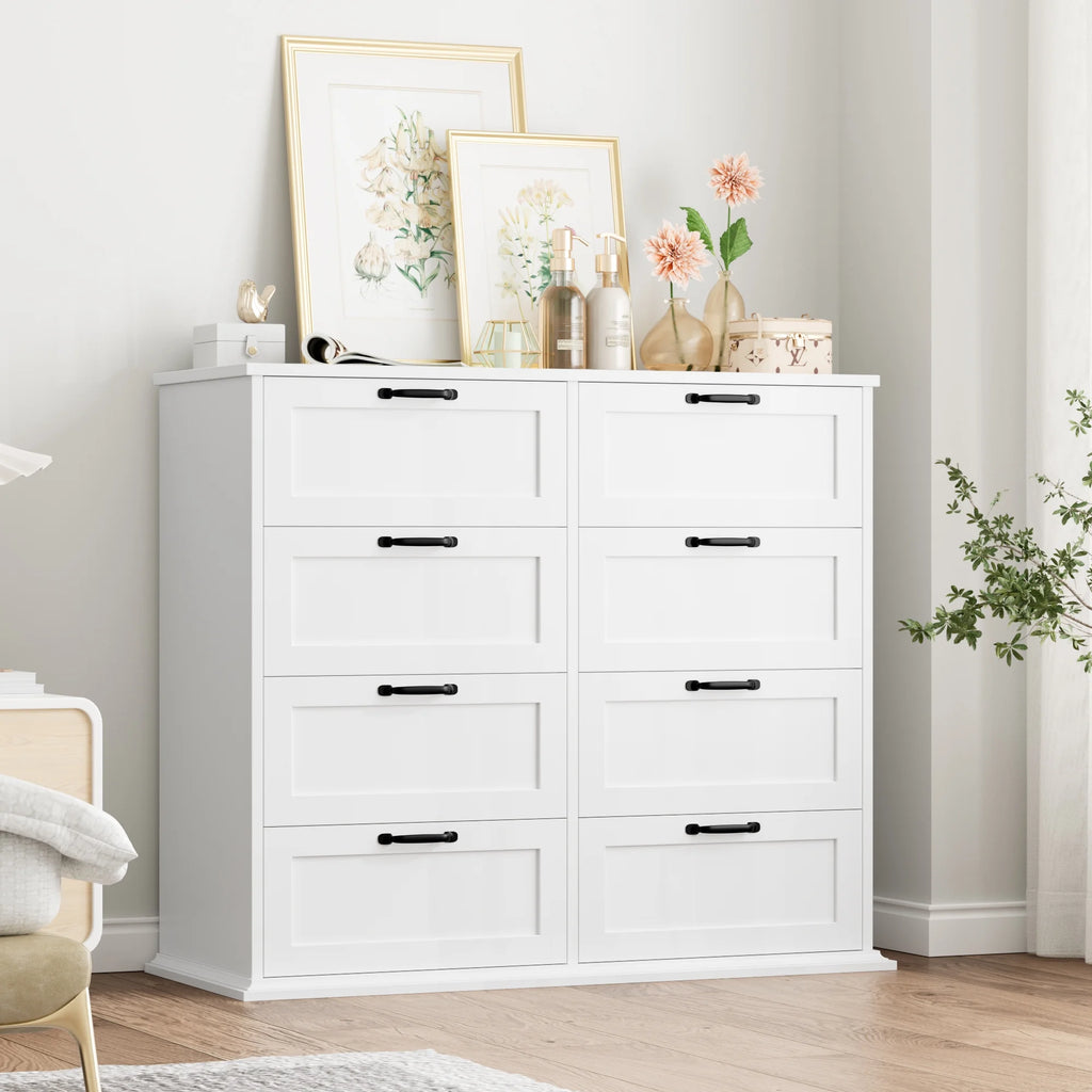 White 8 Drawer Wood Dresser F8523