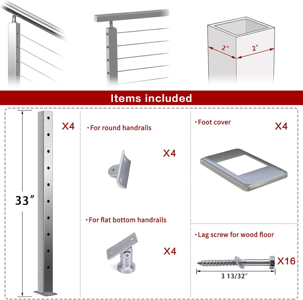 4 Pack Stainless Steel Brushed Cable Railing Post K95980