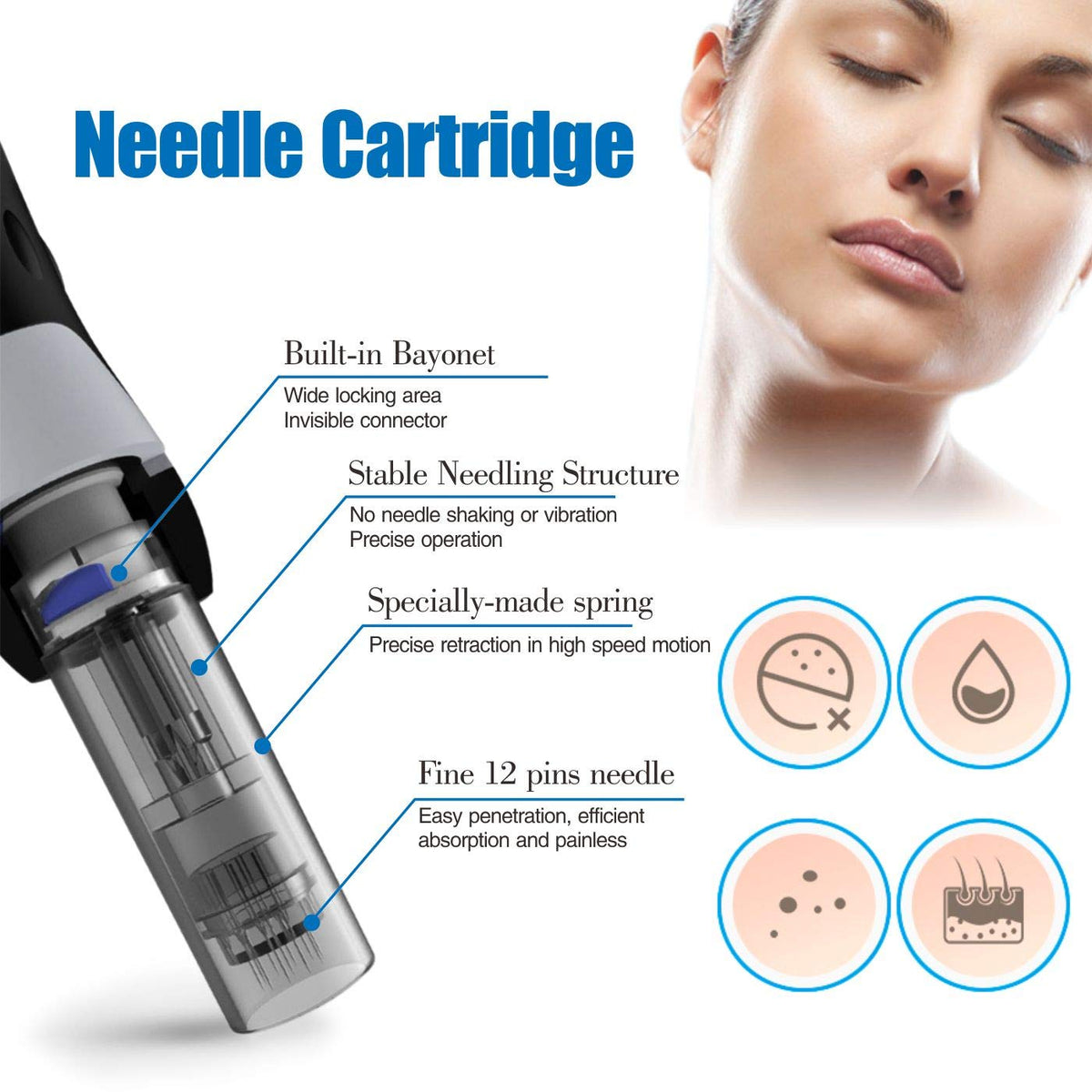 Microneedling Pen with 12-Pin and 36-Pin Replacement Cartridges D126