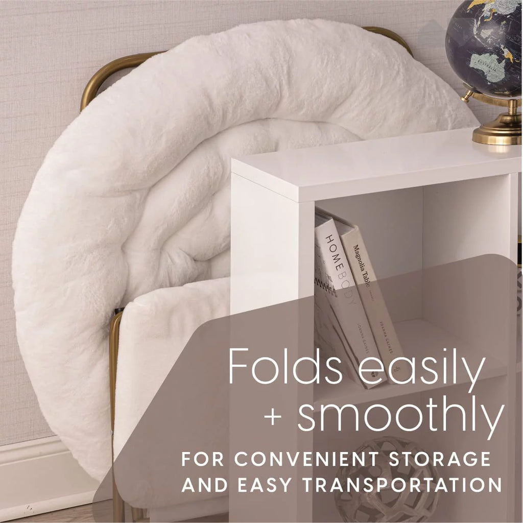 White Faux Fur Saucer Chair with Footrest S86146