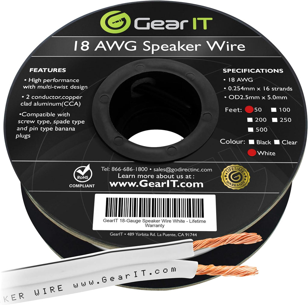 18AWG Speaker Wire Cable 100 Feet Black Pack of 2 D931