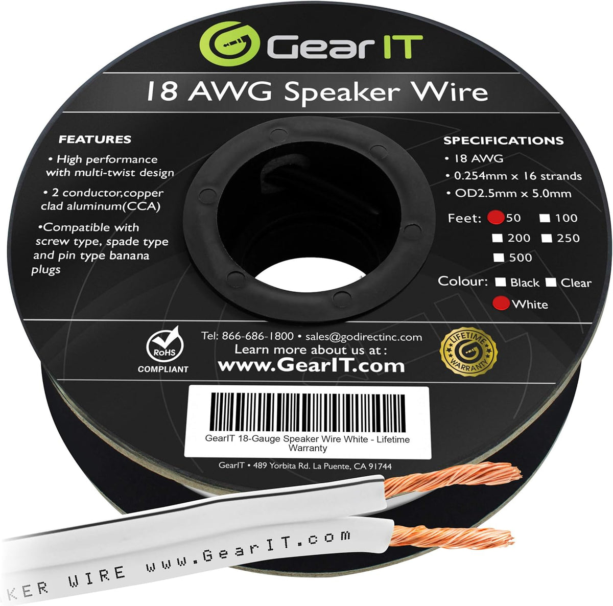 18AWG Speaker Wire Cable 100 Feet Black Pack of 2 D931