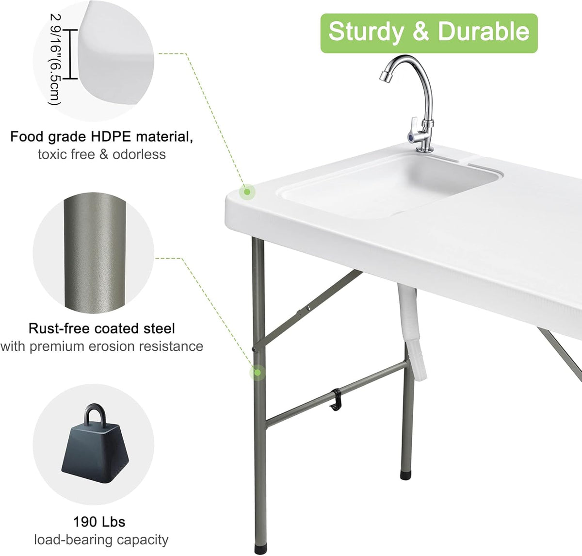 Portable Folding Fish Cleaning Table with Sink and Faucet J26467