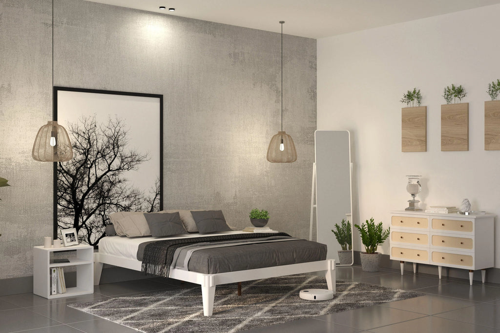 King Platform Bed Frame, No Headboard, Solid Wood, Walnut X1855