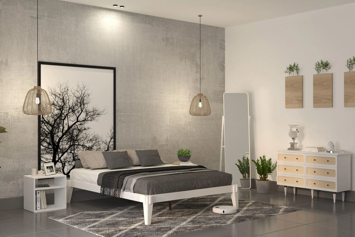 King Platform Bed Frame, No Headboard, Solid Wood, Walnut X1855