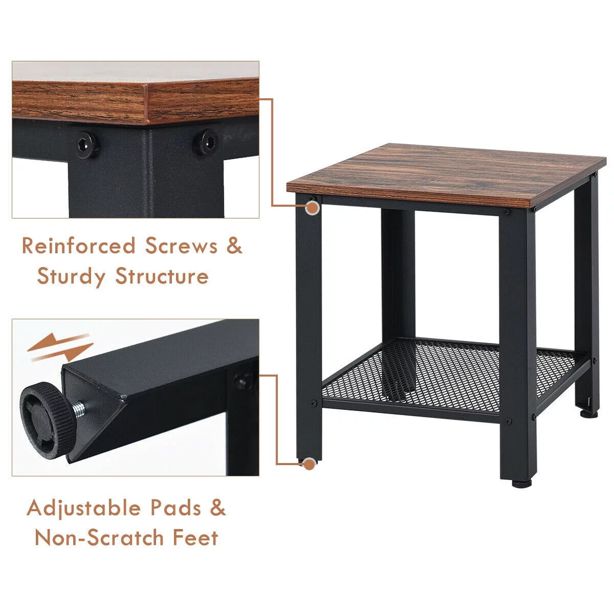 Set of 2 Black 2 Tier Side Table with Storage Shelf M434