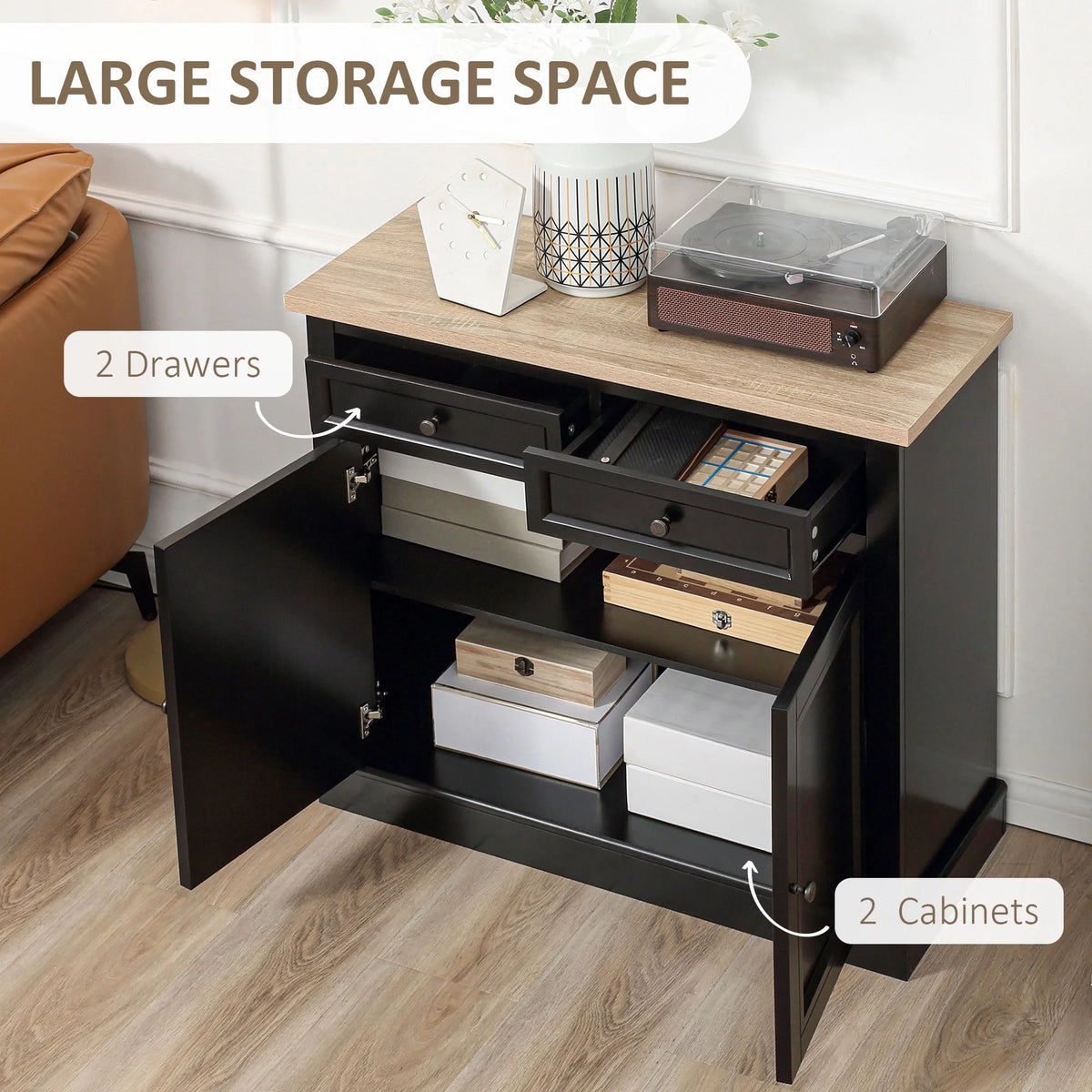 Black Sideboard Buffet Cabinet with 2 Drawers E936676