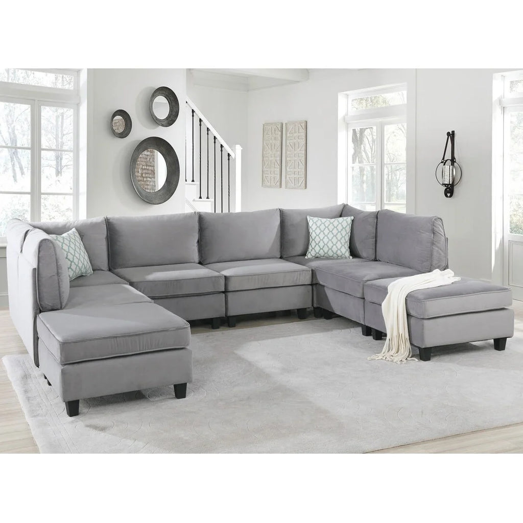 Gray Velvet 8Pc Modular Sectional Sofa N5764
