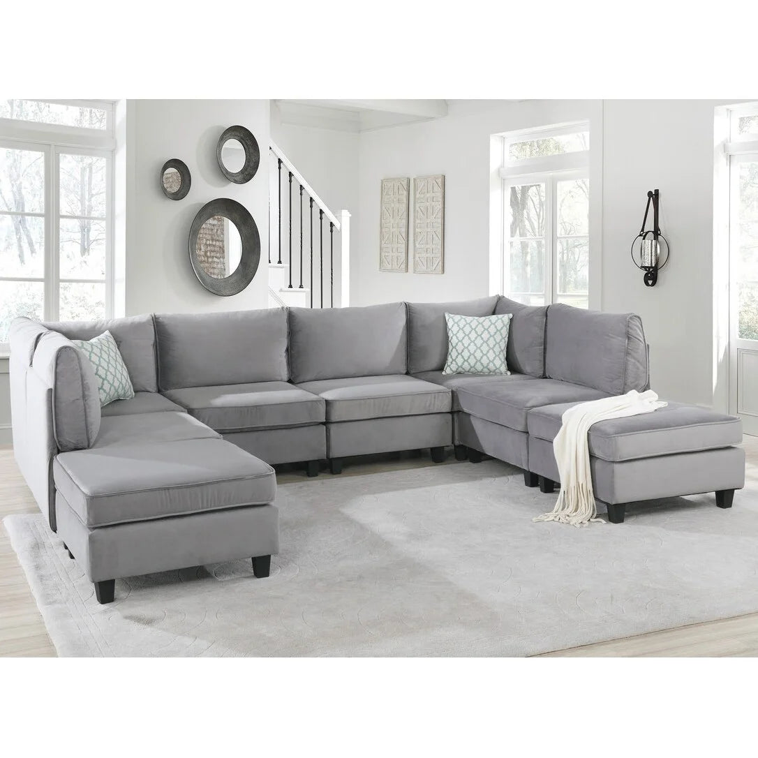 Gray Velvet 8Pc Modular Sectional Sofa N5764