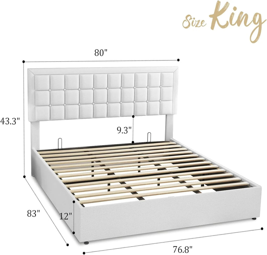 King Size Lift Up Storage Upholstered Platform Bed Frame E600