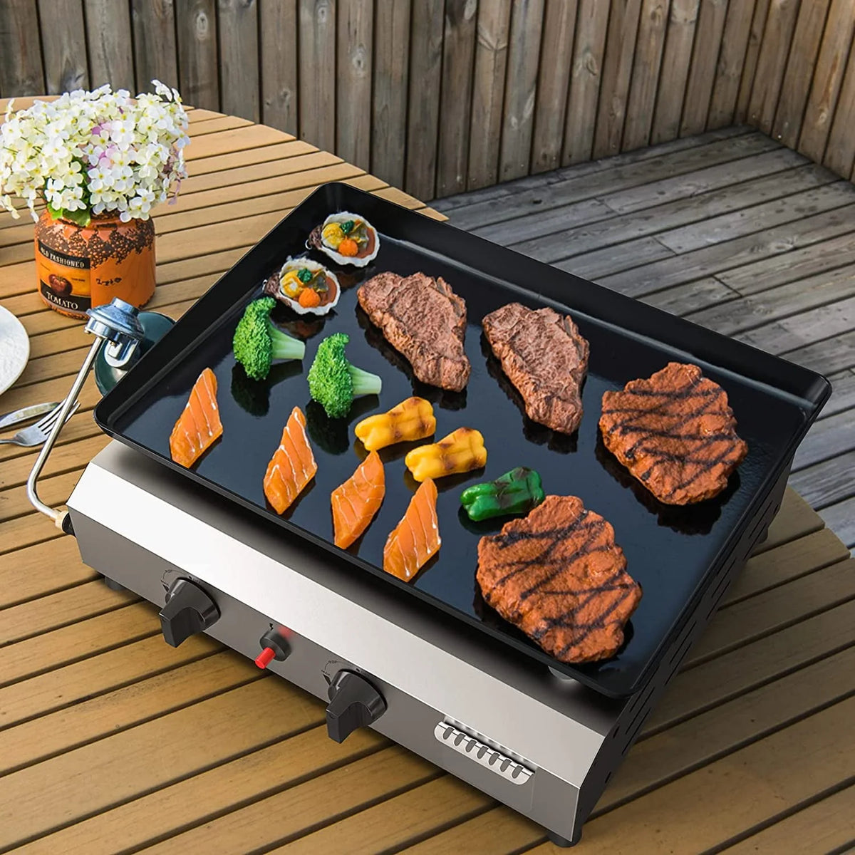 3 Burner Propane Gas Griddle with Side Shelves L5941