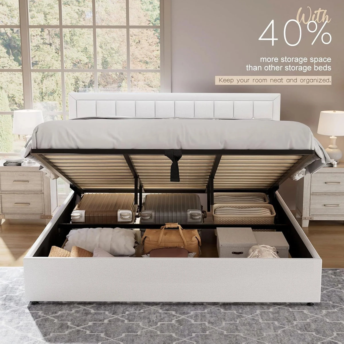 King Size Lift Up Storage Upholstered Platform Bed Frame E600