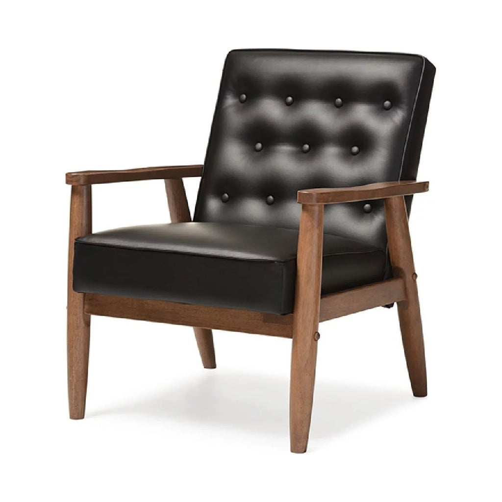 Black Faux Leather Upholstered Wooden Lounge Chair O43504
