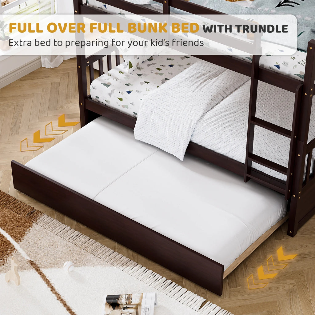 Wood Full over Full Bunk Bed with Trundle and Ladder N82649