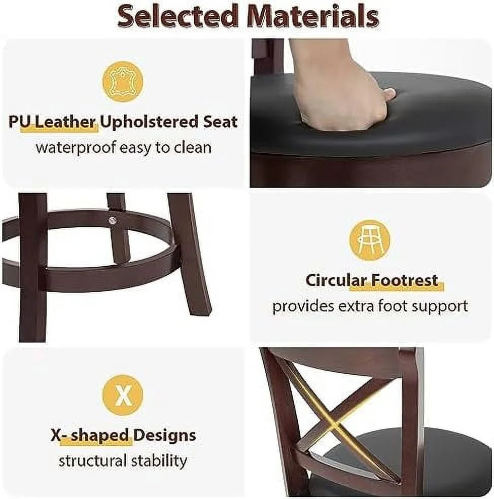 Brown 30" High Swivel Stools with Wooden Low Back and Footrest S333243