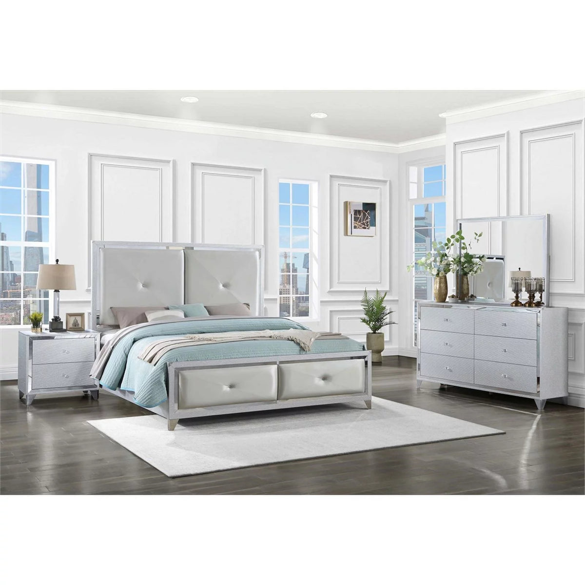 4-piece Wood Tufted Eastern King Bedroom Set N315139