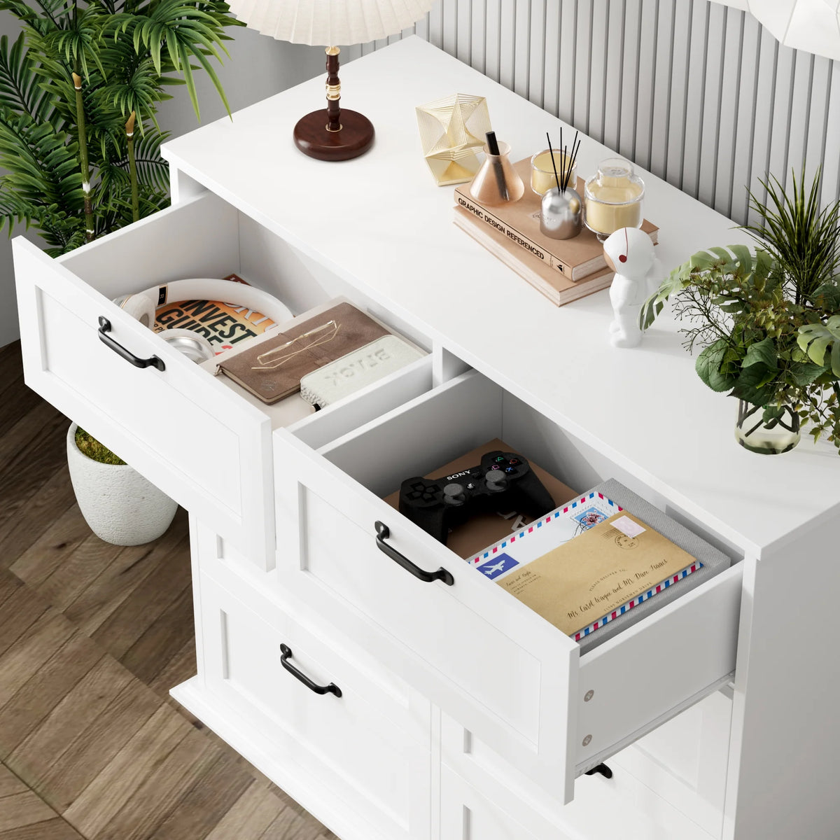 White 8 Drawer Wood Dresser F8523