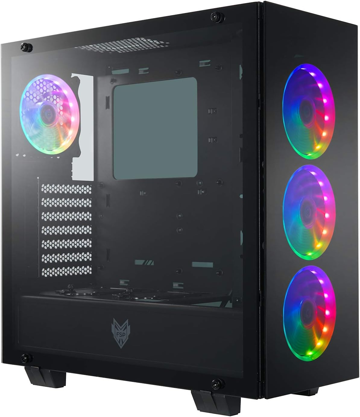 ATX Mid Tower PC Gaming Case with Tempered Glass Panels and ARGB Fans J630345