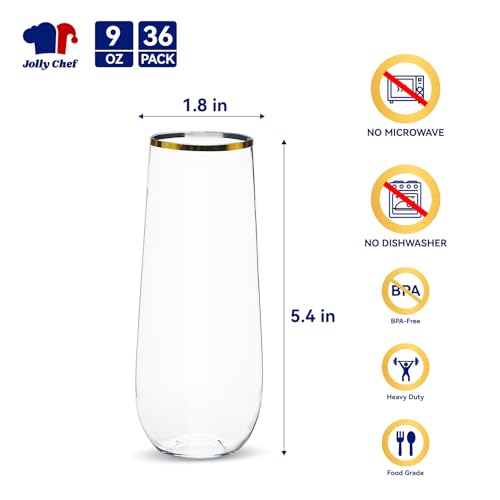 36 Pack 9 oz Clear Stemless Plastic Champagne Flutes F635262