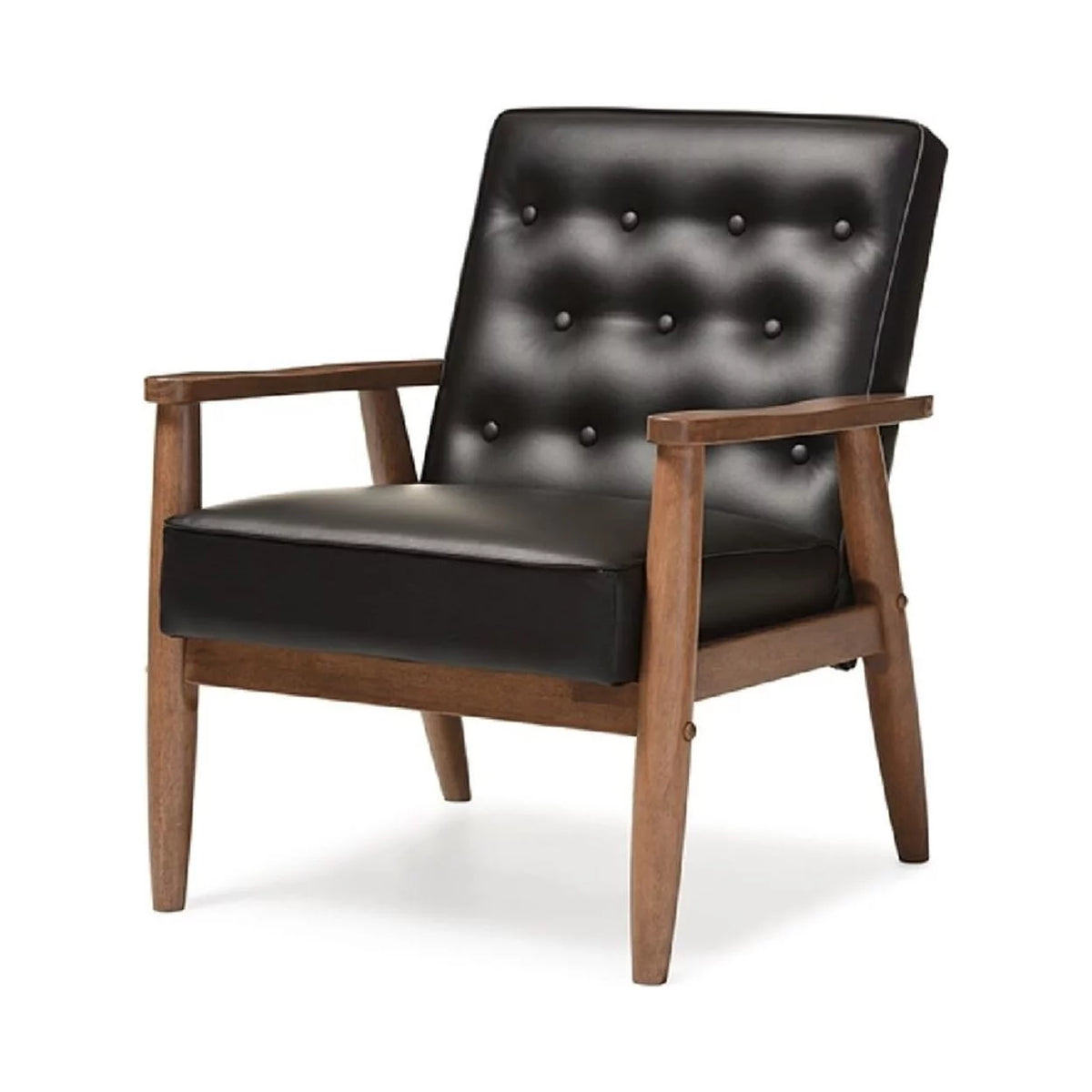 Black Faux Leather Upholstered Wooden Lounge Chair O43504