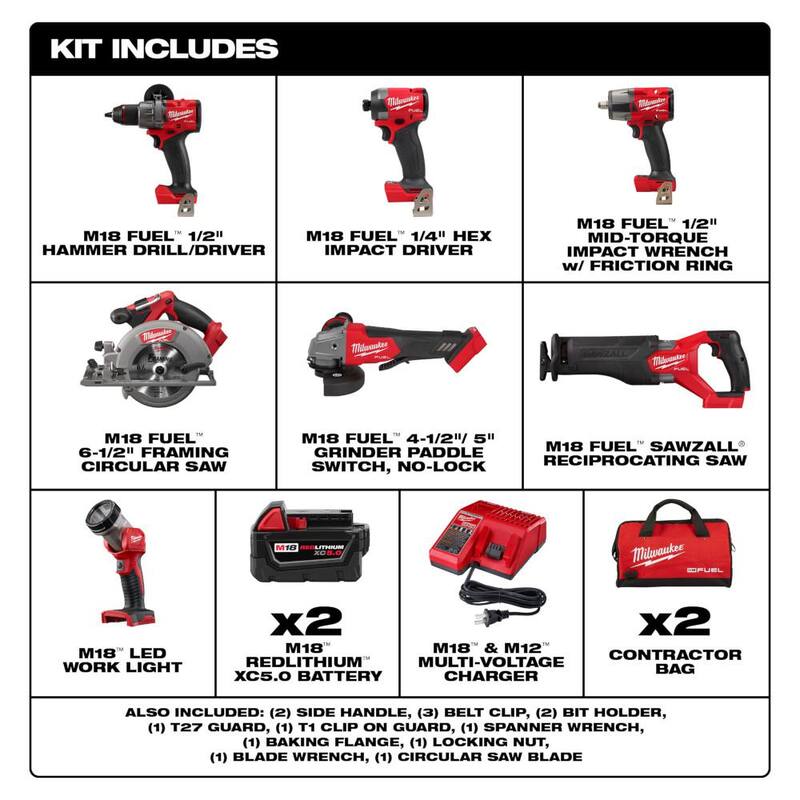 18V Lithium-Ion Brushless Cordless Combo Kit with 5.0 Ah Batteries 7-Tool U68456