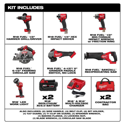 18V Lithium-Ion Brushless Cordless Combo Kit with 5.0 Ah Batteries 7-Tool U68456