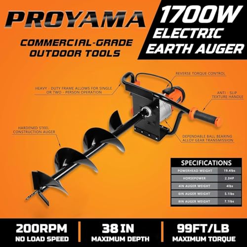 1700W Corded Electric Earth Auger with Drill Bit M543