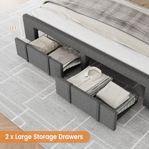 Queen Size Upholstered Platform Bed Frame with Storage Drawers V23212