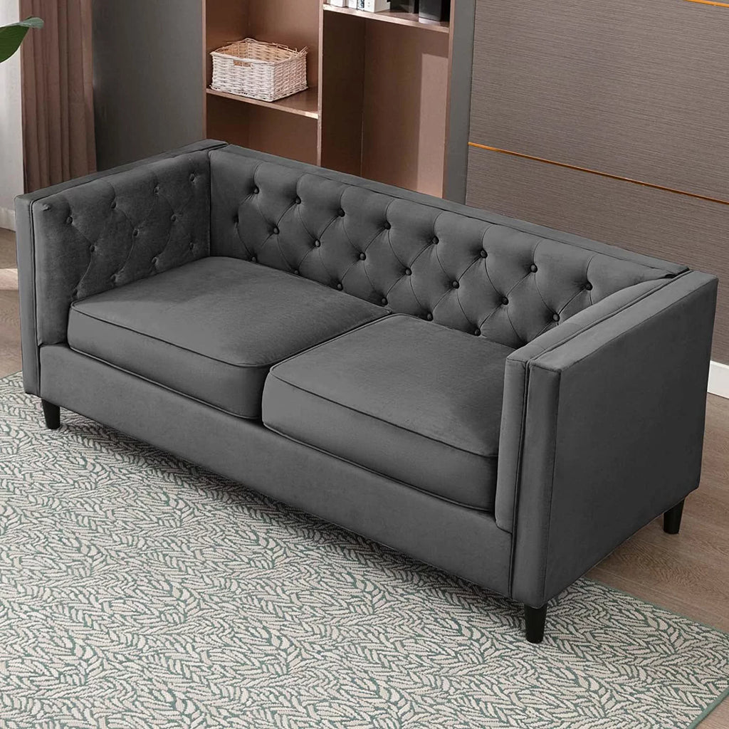 3 Seater Velvet Tufted Sleeper Sofa with Wood Legs Y6291