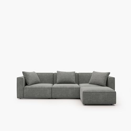 Grey L-Shape Sectional Sofa Set with Ottoman and Chaise L592