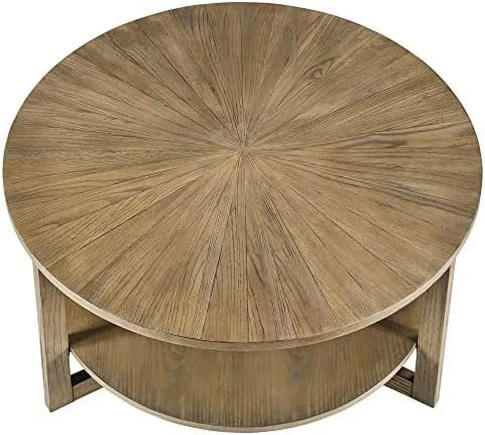 Round Solid Wood Coffee Table Yellowish Brown U5076