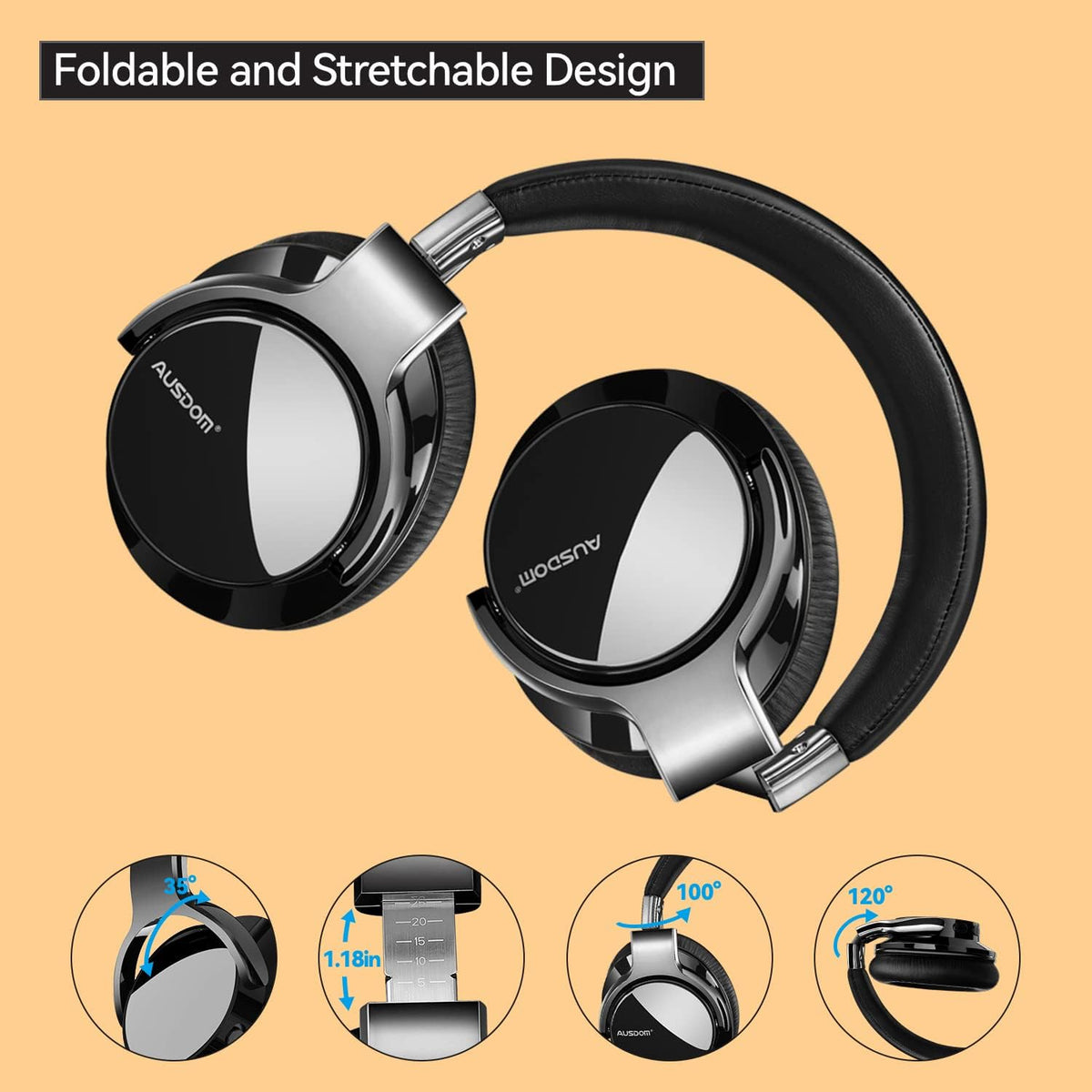 Active Noise Cancelling Wireless Bluetooth Over Ear Headphones with Microphone Q71123