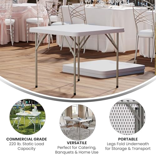 2.85' Square White Plastic Folding Table with Locking Legs Z628