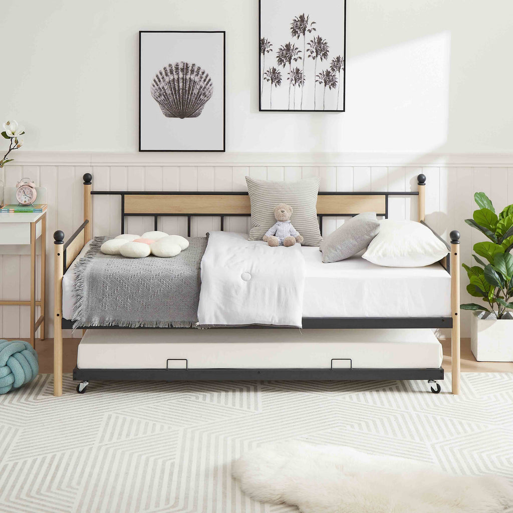 Black Twin Size Metal Daybed with Trundle A19746