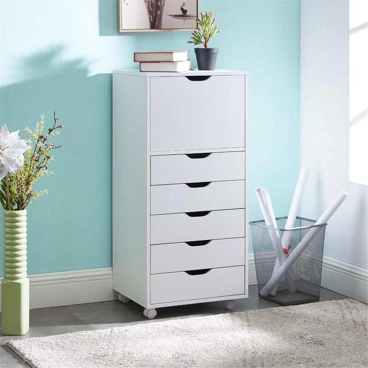 White 5 Drawer Storage Cabinet with Shelf A7364