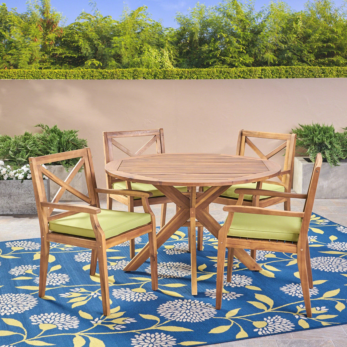 Teak Brown 5-Piece Outdoor Dining Set Y622