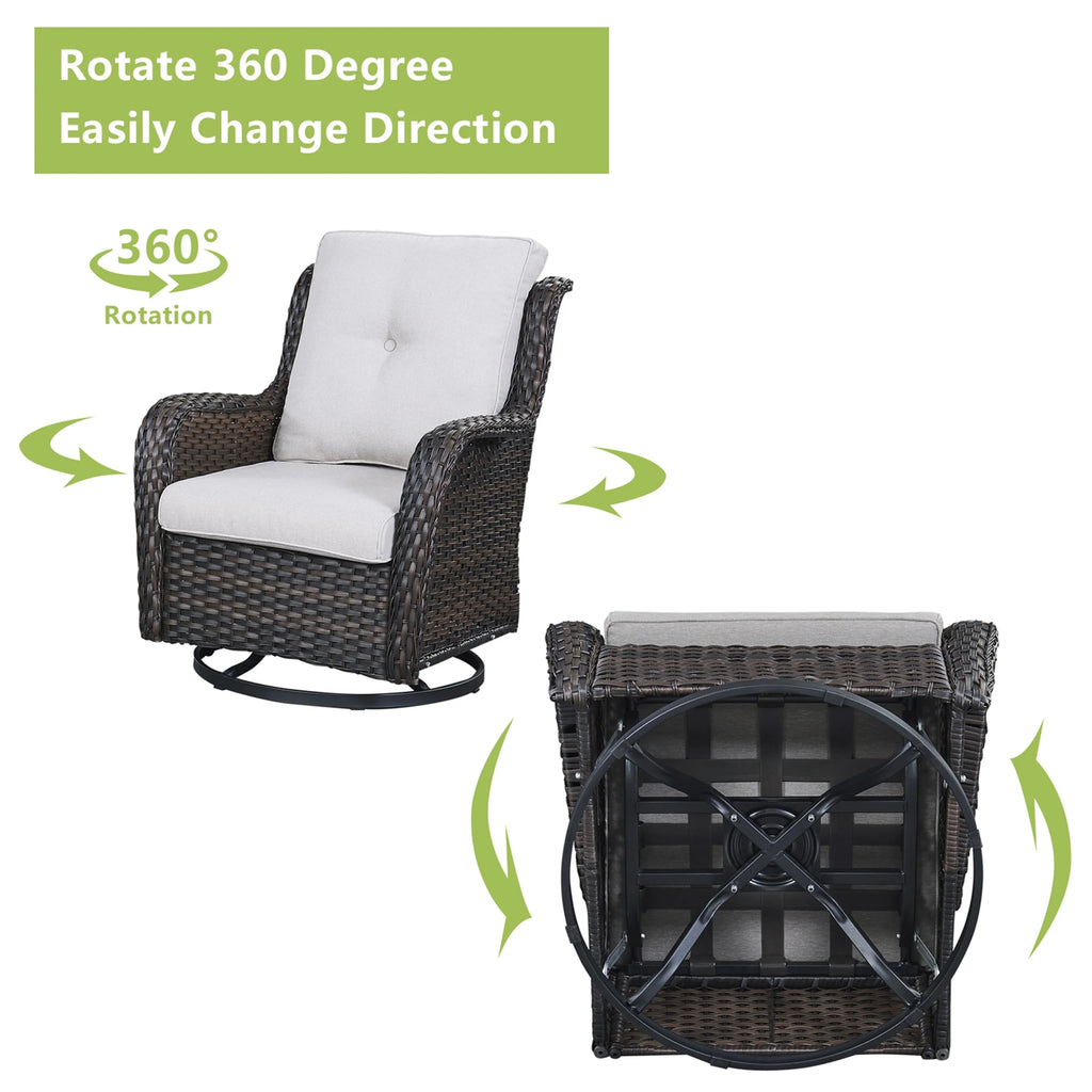 Brown Wicker Swivel Glider Club Chairs Set of 2 X437