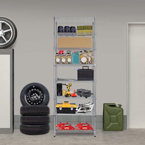 6 Wire Shelving Steel Storage Rack Adjustable Unit Shelves W570277