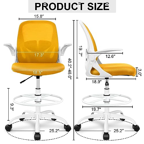 Black Ergonomic Drafting Chair with Flip-up Armrests and Footrest Ring V2160