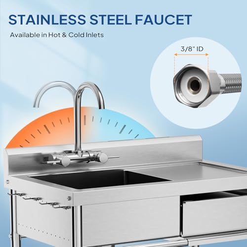 Stainless Steel Freestanding Utility Sink with Workbench Drawer U23057