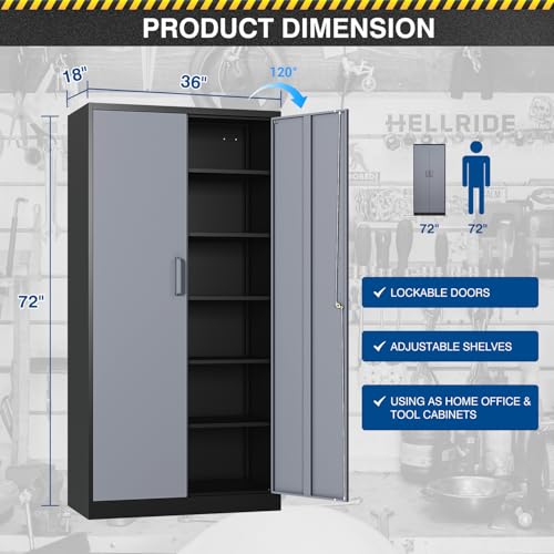 Black Steel Storage Cabinet with Lockable Doors and Adjustable Shelves W7826