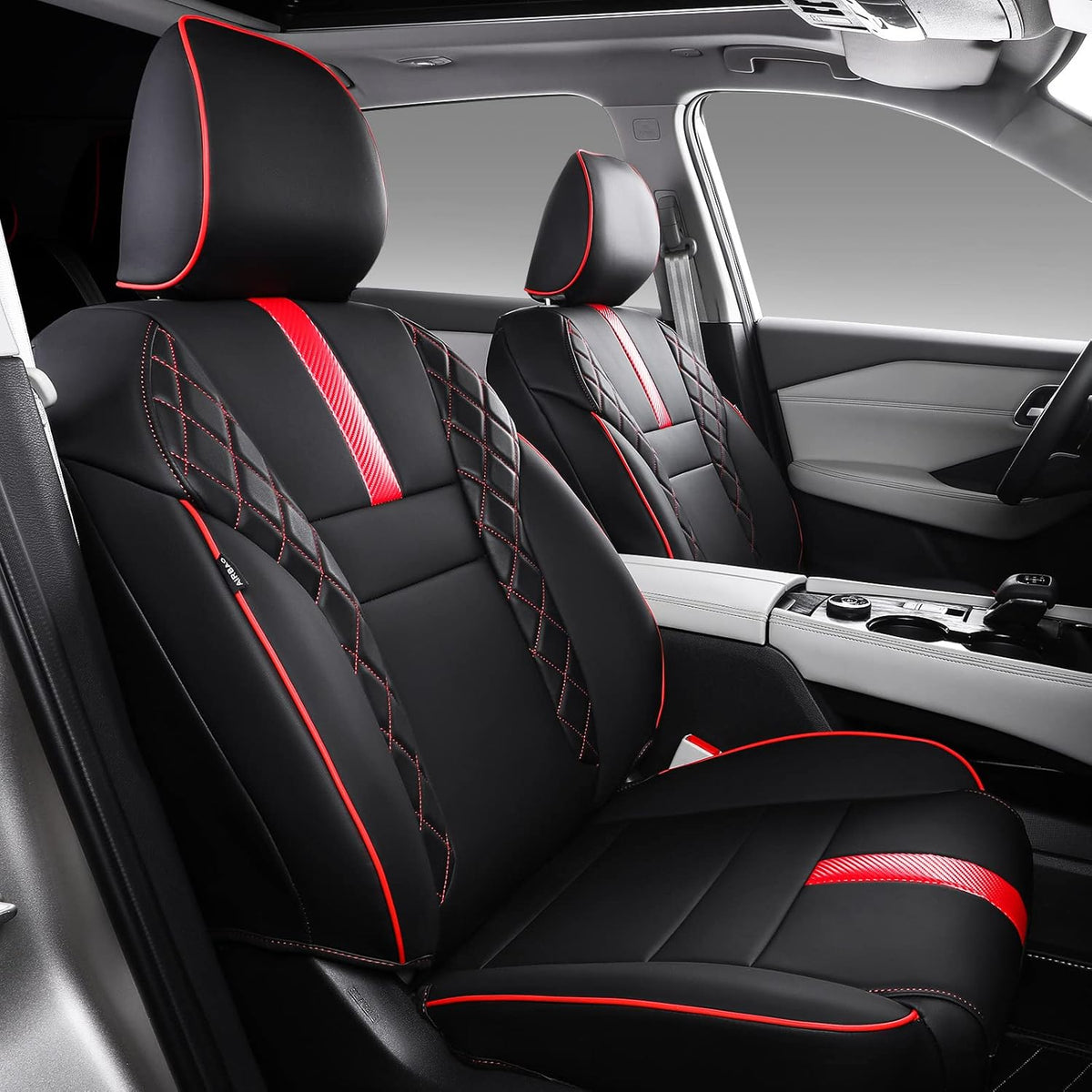 Leather Car Seat Covers Front Row Black Red A832212