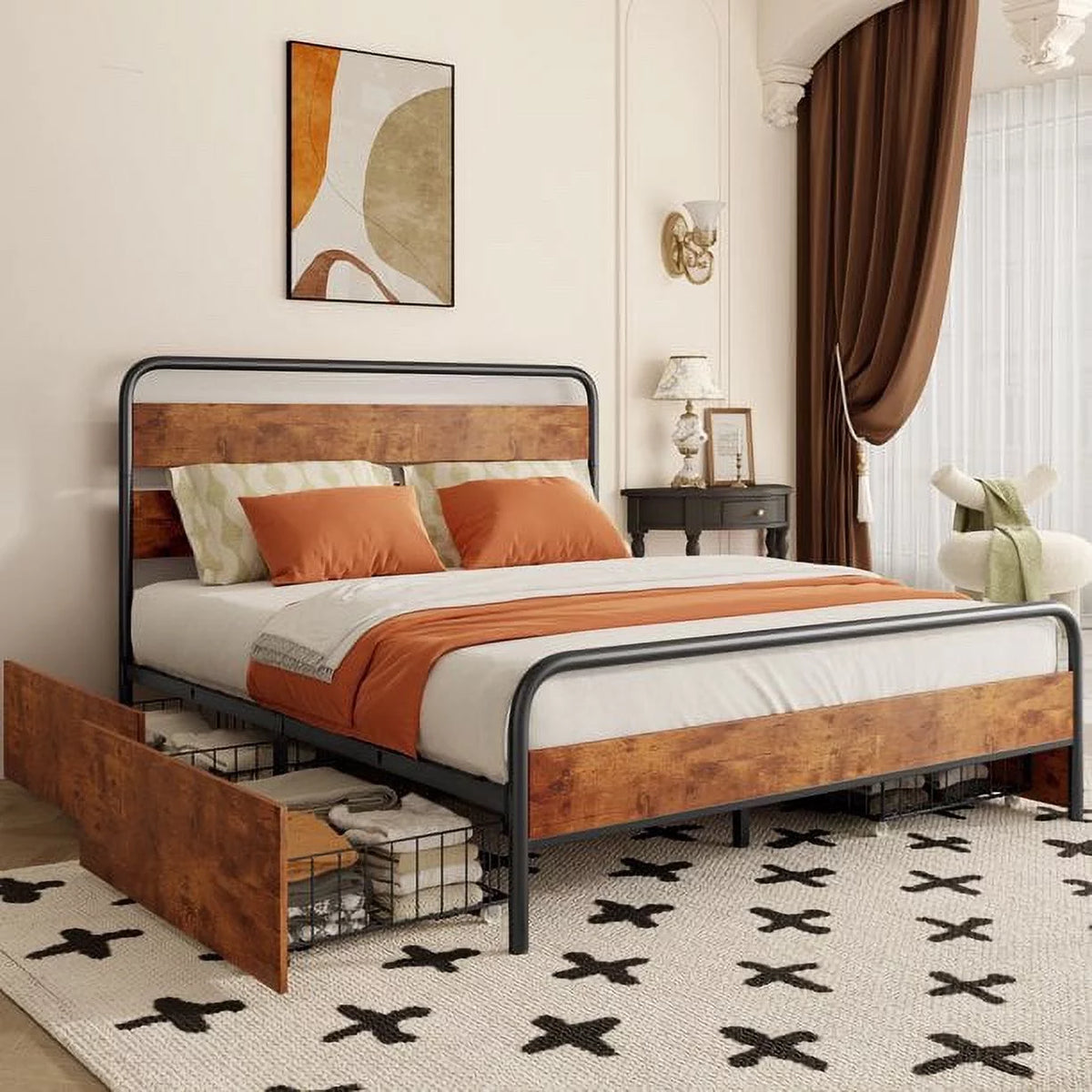 Queen Bed Frame with 4 Storage Drawers P506