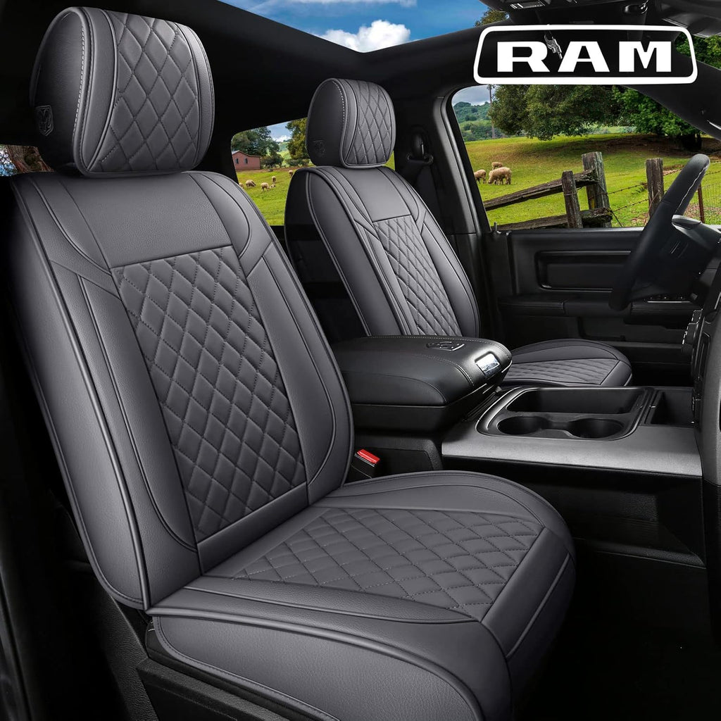Black Leather Truck Seat Covers Full Set Z308249