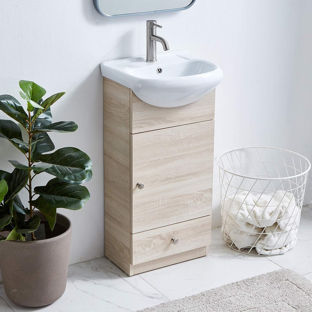 18 Inch White Bathroom Vanity Set with Ceramic Sink, 1 Door 1 Drawer P3943